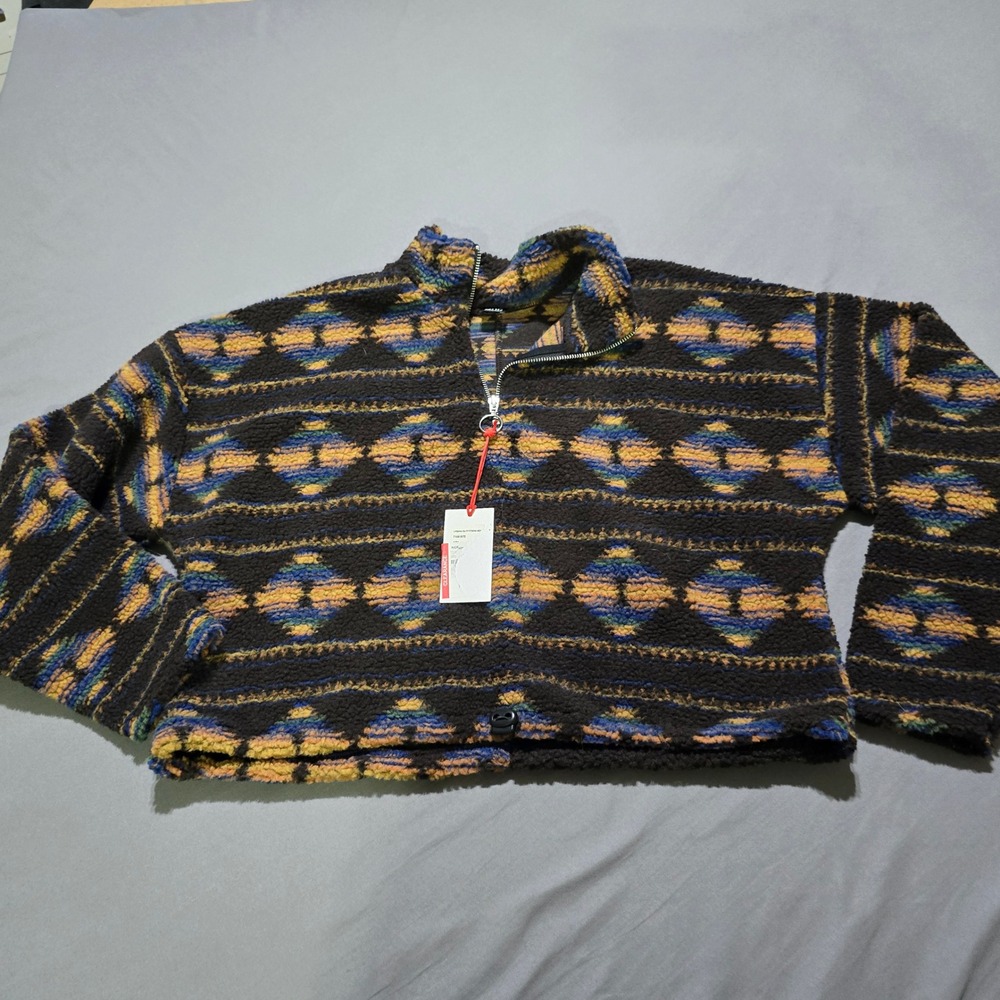 BDG Fleece Pullover Women Medium Black Multi Southwestern Quarter Zip Cropped